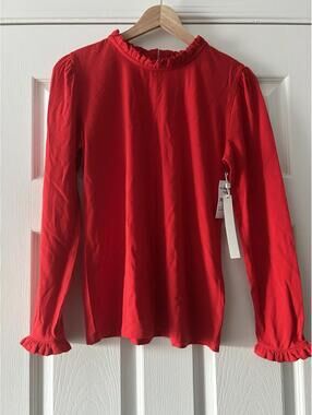 NWT Caslon Nordstrom Red Ruffle Long Sleeve Top Size Small